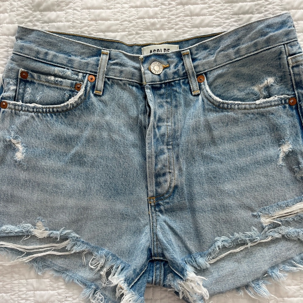 Agolde Light Wash Distressed Denim Cutoff Shorts